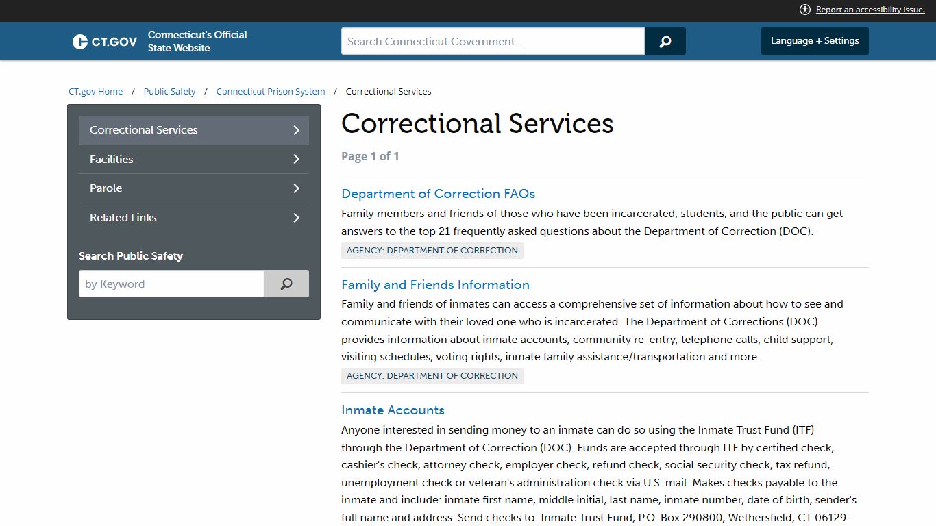 CT.gov: Correctional Services