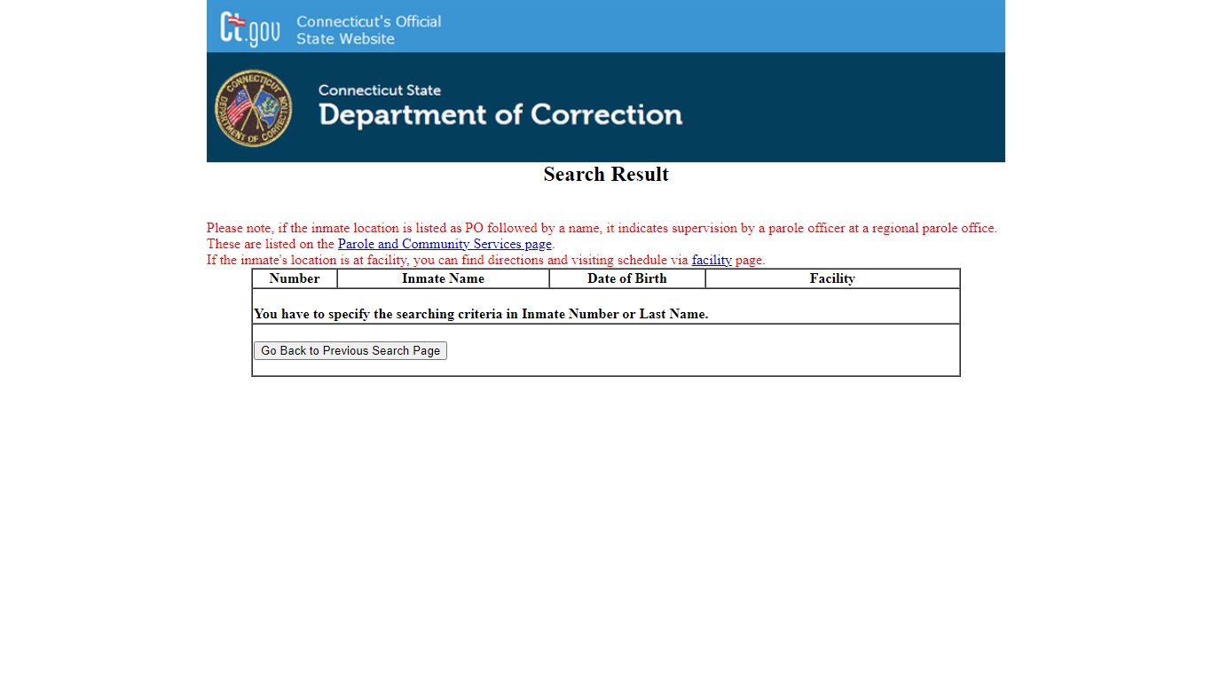 Department of Correction Inmate Information Search